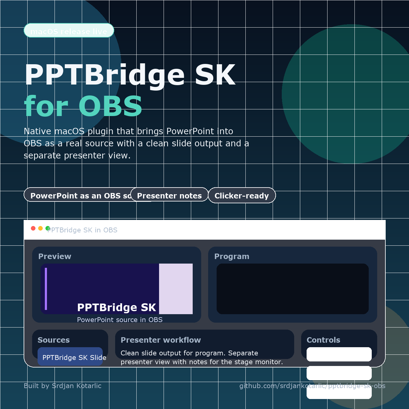 PPTBridge sources and controls in OBS Studio