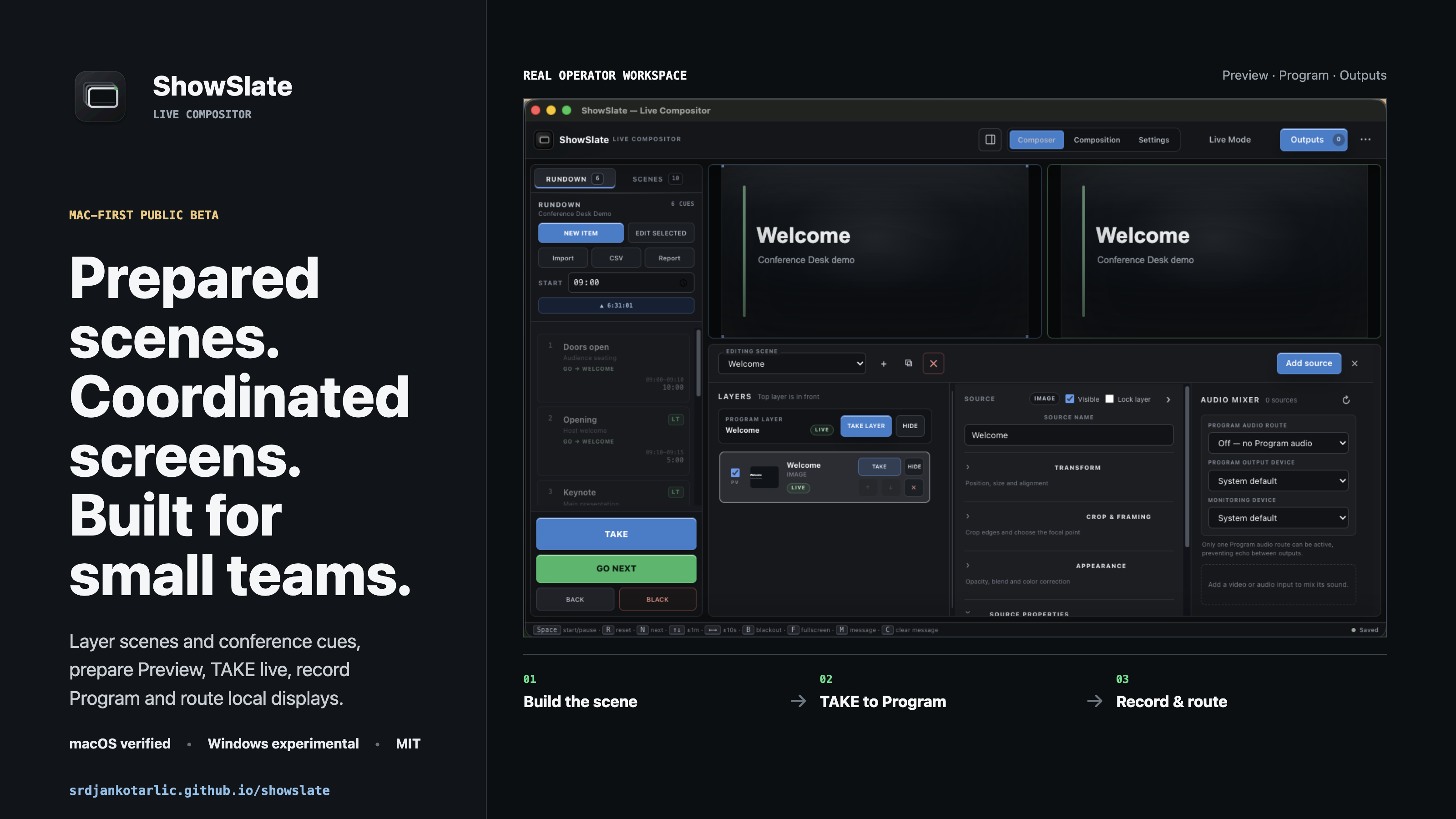 I built a free Mac-first live event compositor and I’m looking for honest beta feedback logo